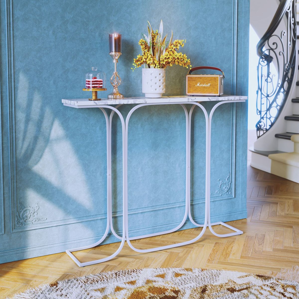 Console Table Narrow Sofa Table With Stable Metal Legs Entrance Table Home Decor Behind The Couch Table Modern Foyer Table For Living Room, Entryway, Hallway, White_maomaolike.com