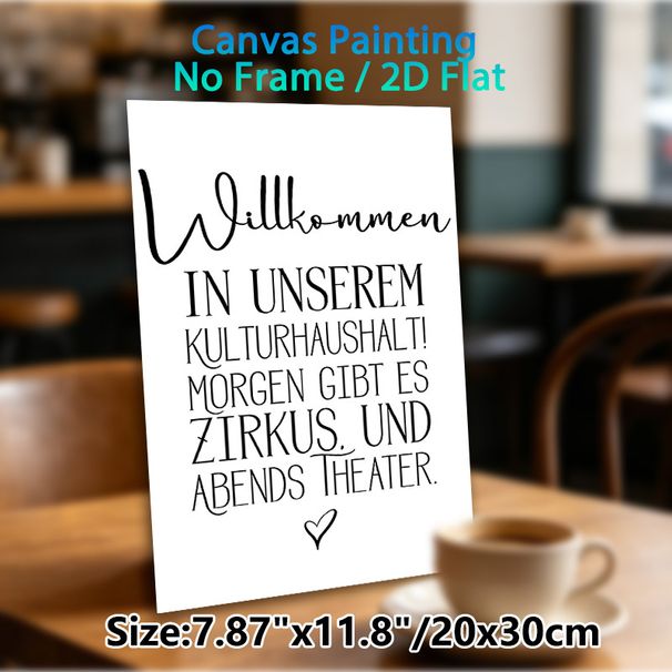 German Welcome Quote Painting Poster, Minimalist Black & White Typography With Heart Detail Poster, Warm Welcoming Message Ideal For Entryway, Living_maomaolike.com