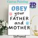 Family Respect Quote Painting Poster, Cute Hand-drawn Style With Pink & Blue Hand Prints Poster, Warm Reminder Of Honoring Parents, Suitable For Home_maomaolike.com