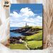 Coastal Lighthouse Painting Poster, Vibrant Idyllic Coastal Landscape Poster, Peaceful Ocean-side Artwork Ideal For Living Room, Bedroom Or Office_maomaolike.com