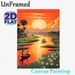 Riverside Sunset Village Landscape Painting Poster, Warm-hued Idyllic Riverside Scene Poster, Serene Tranquil Decor Suitable For Living Room, Bedroom_maomaolike.com