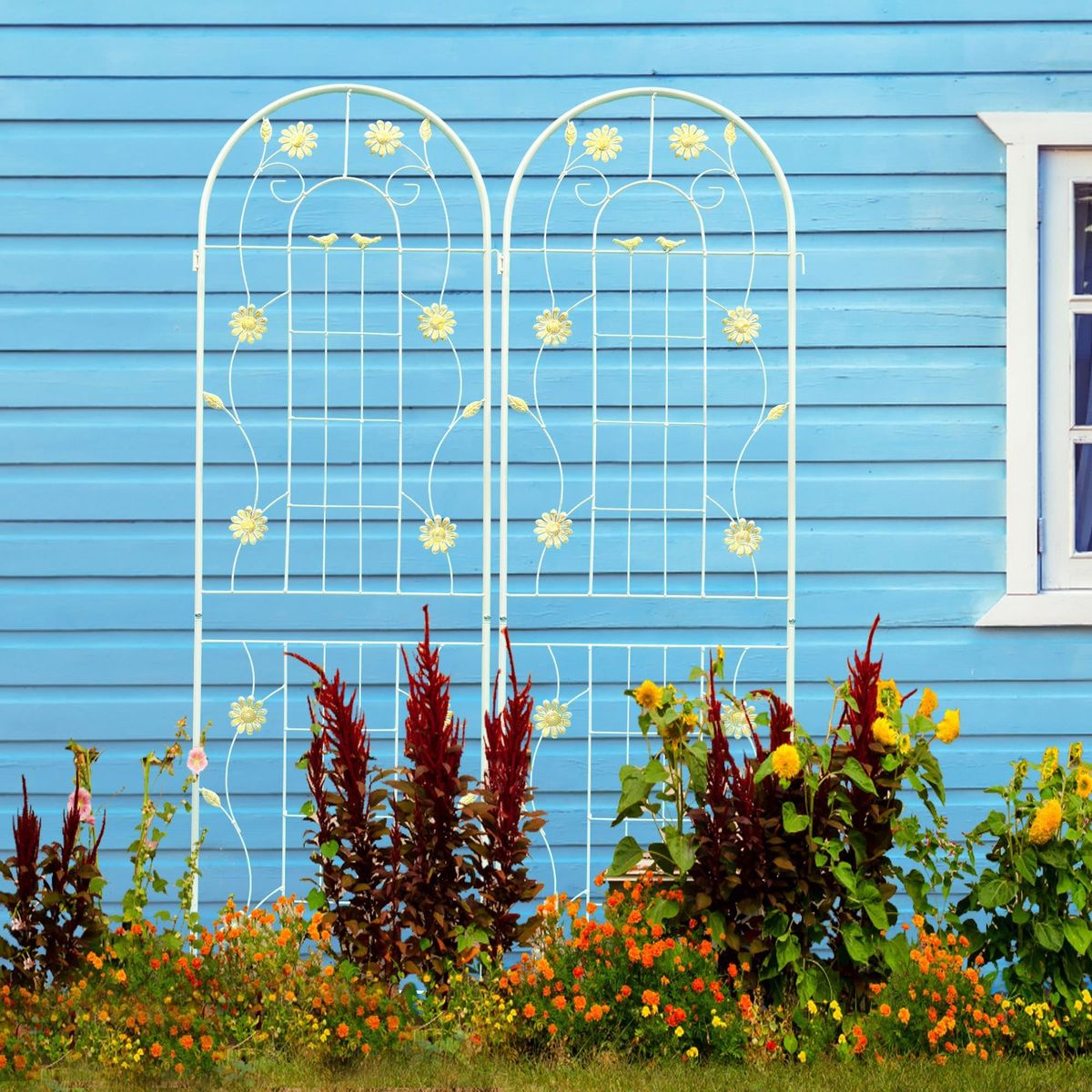 2 Pack Metal Garden Trellis 71" X 19.7" Rustproof Trellis For Climbing Plants Outdoor Flower Support Cream White_maomaolike.com