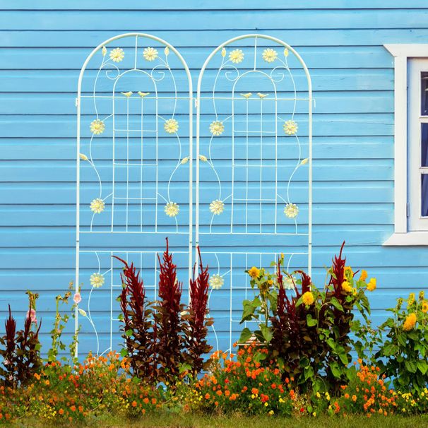 2 Pack Metal Garden Trellis 71" X 19.7" Rustproof Trellis For Climbing Plants Outdoor Flower Support Cream White_maomaolike.com