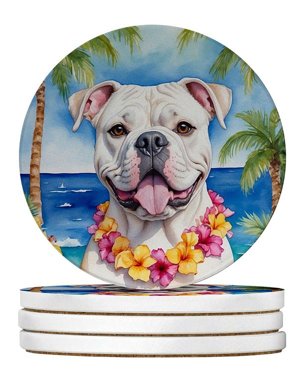 American Bulldog Luau Large Sandstone Coasters Pack Of 4 Absorbent Round Coasters Decor Gifts For Men Or Women, 4 In, Multicolor_maomaolike.com