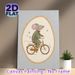 Mouse Riding Bicycle Painting Poster, Warm-toned Cute Cartoon Poster, Whimsical Design Of Mouse In Striped Pajamas On Bicycle With Star Accents_maomaolike.com