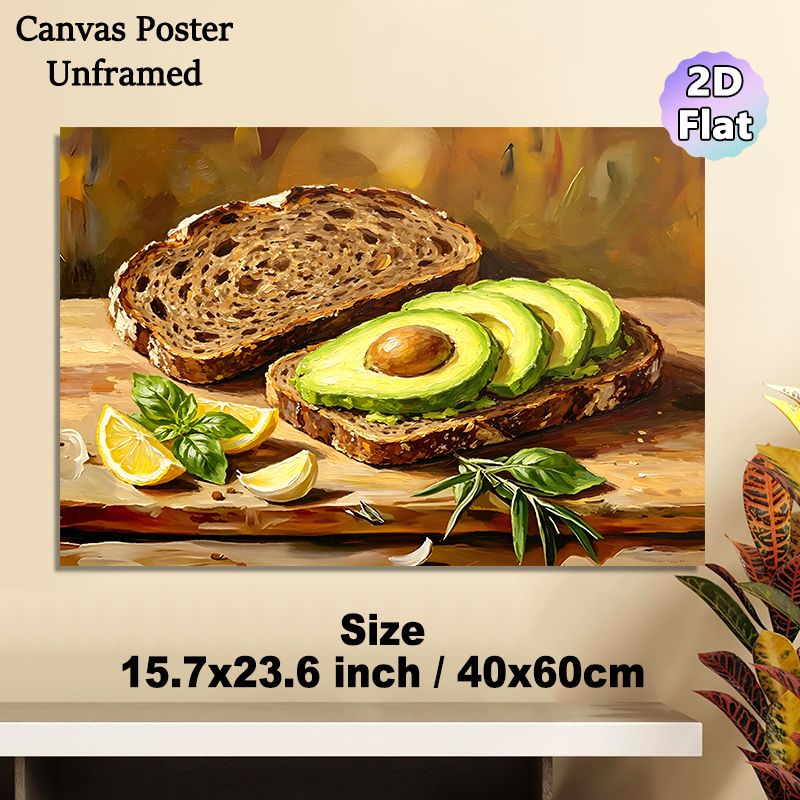 Avocado Toast Themed Painting Poster, Vibrant Impressionist-style Food Art Poster, Warm Appetizing Design Ideal For Kitchen And Dining Room_maomaolike.com