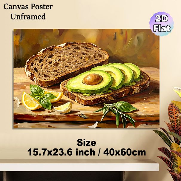 Avocado Toast Themed Painting Poster, Vibrant Impressionist-style Food Art Poster, Warm Appetizing Design Ideal For Kitchen And Dining Room_maomaolike.com