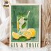 Gin & Tonic Themed Painting Poster, Soft-hued Illustrative Cocktail & Lemon Scene Poster, Refreshing Decor Choice For Kitchen, Bar Or Dining Space_maomaolike.com