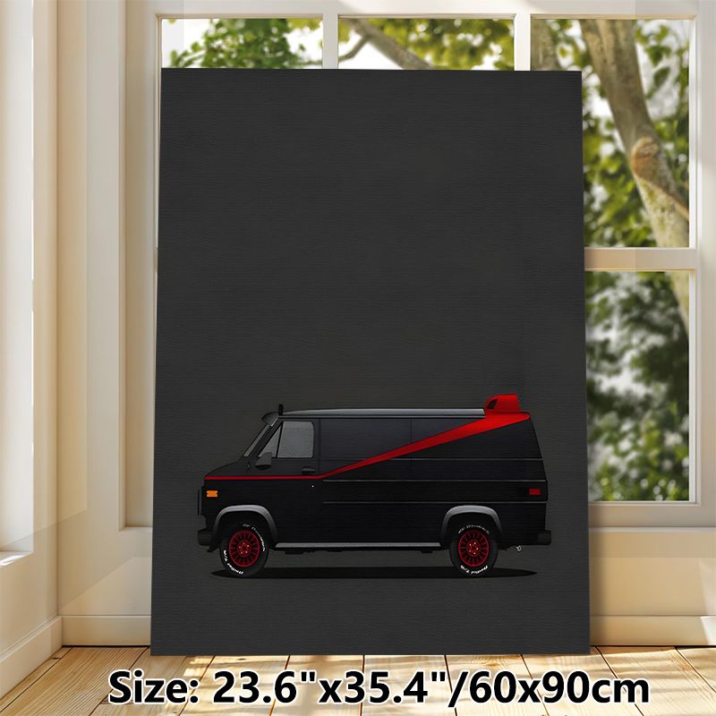 Vintage Van Painting Poster, Sleek Minimalist Graphic Poster, Stylish Retro Vehicle Artwork Featuring Black Van With Red Accents, Ideal For Living_maomaolike.com