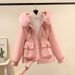 Women's Clothing Horn button parka women's autumn and winter new slim down cotton jacket fashionable plus velvet thick fur coat_maomaolike.com