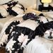 French Style Wide Edge Black Silk Ladylike 100-Count Autumn Winter Brushed Four-Piece Set Soft Breathable Long-Staple Cotton Duvet_maomaolike.com