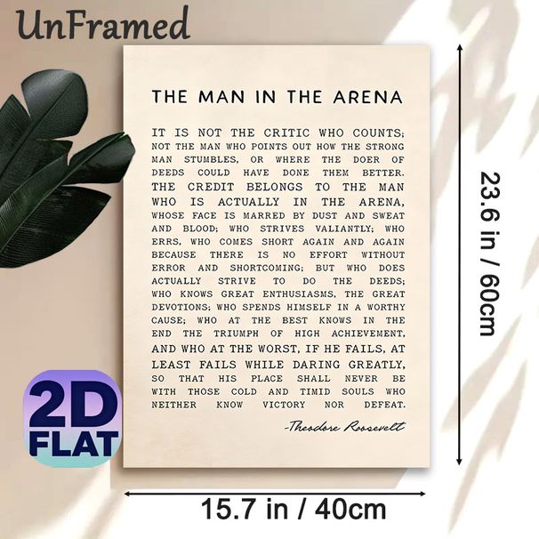 The Man In The Arena Inspirational Quote Painting Poster, Vintage Typographic Text Poster, Motivational Decor Ideal For Home Office, Study Room_maomaolike.com