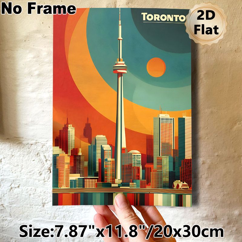 Toronto Cityscape Painting Poster, Retro Vibrant Color-blocked Urban Skyline Poster, Stylish Urban Wall Decor Suitable For Living Room, Office_maomaolike.com