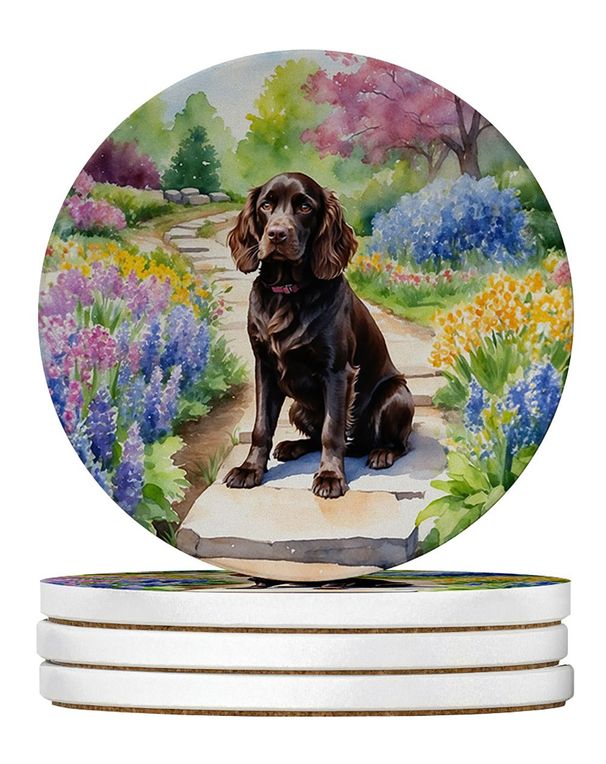 Boykin Spaniel Spring Path Large Sandstone Coasters Pack Of 4 Absorbent Round Coasters Decor Gifts For Men Or Women, 4 In, Multicolor_maomaolike.com