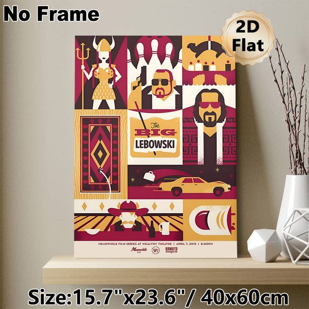 The Big Lebowski Movie Painting Poster, Stylized Retro Collage Poster, Vibrant Burgundy-gold Cinematic Character & Scene Art, Ideal For Home Theater_maomaolike.com