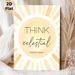 Sun & Inspirational Quote Painting Poster, Soft Watercolor Sunburst Design Poster, Uplifting "Think Celestial" Print Ideal For Living Room, Office_maomaolike.com