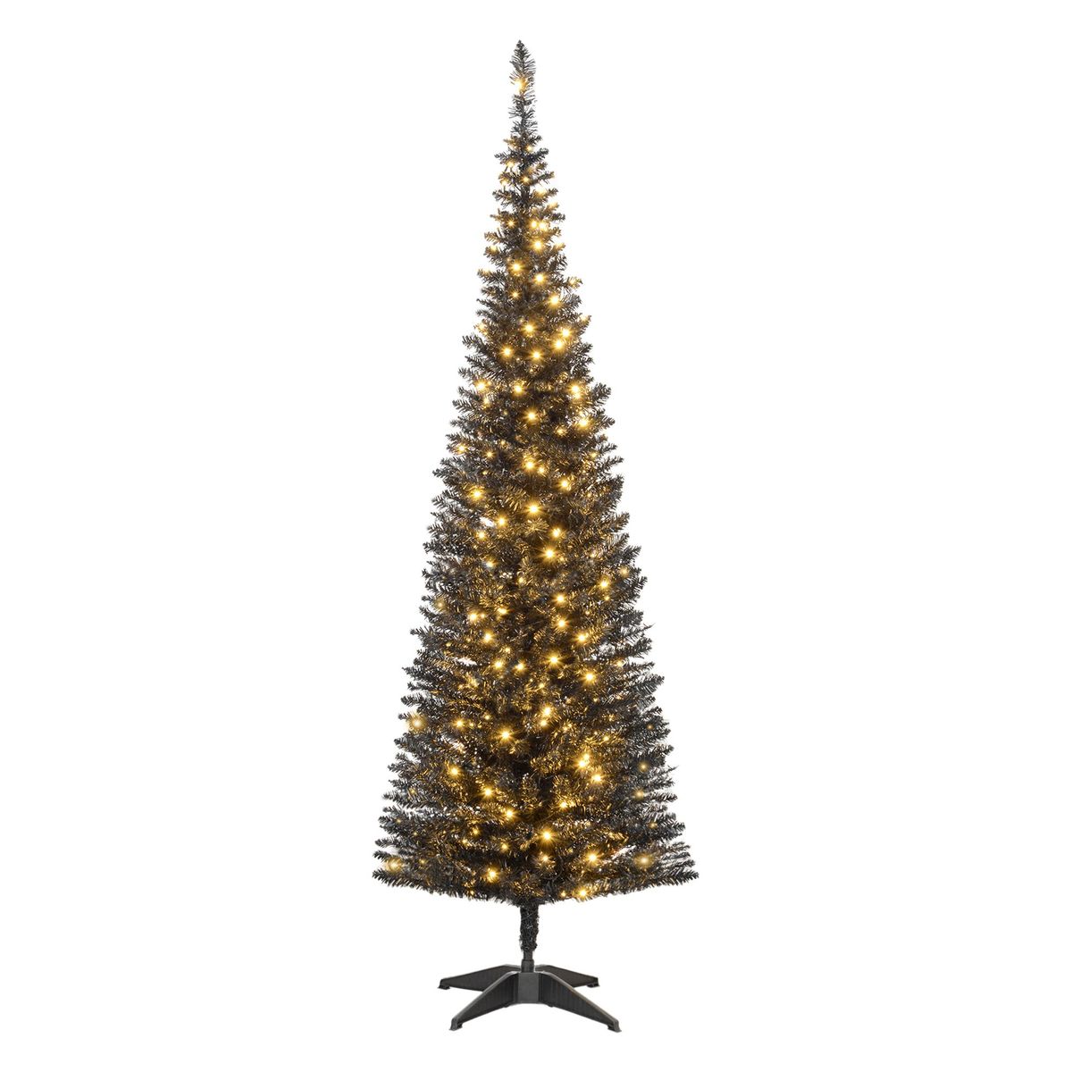 Tall Pre-Lit Slim Noble Fir Artificial Christmas Tree With Warm White LED Lights And Branch Tips, For Christmas Decoration_maomaolike.com