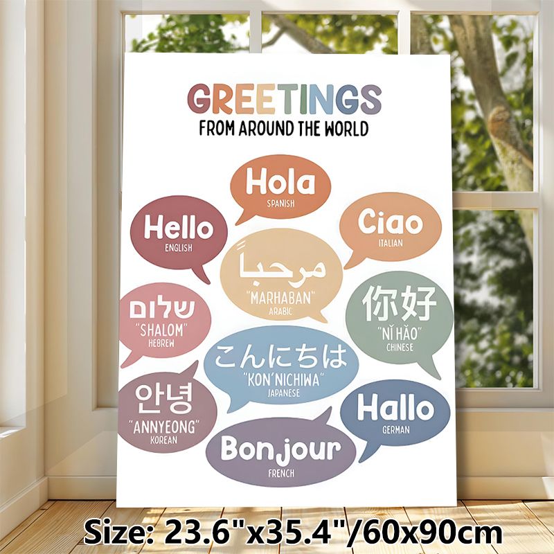 Global Greetings Painting Poster, Pastel-colored Speech Bubble Design Poster, Helps Learn Global Greetings, Ideal For Living Room, Study Space_maomaolike.com
