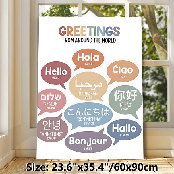 Global Greetings Painting Poster, Pastel-colored Speech Bubble Design Poster, Helps Learn Global Greetings, Ideal For Living Room, Study Space_maomaolike.com
