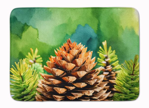 Maine White Pine Cone And Tassels In Watercolor Memory Foam Kitchen Mat Machine Washable Anti-Fatigue Mat Cushion Comfort Bath Mat Or Kitchen Rug_maomaolike.com