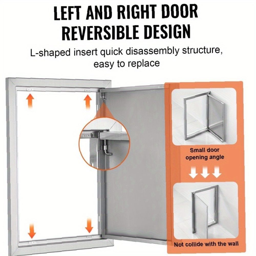 17W X 24H Inch Outdoor Kitchen Access Door, Flush Mount Design With Recessed Handle, For BBQ Island, Grilling Station, And Outdoor Cabinets, Vertical Wall Installation_maomaolike.com