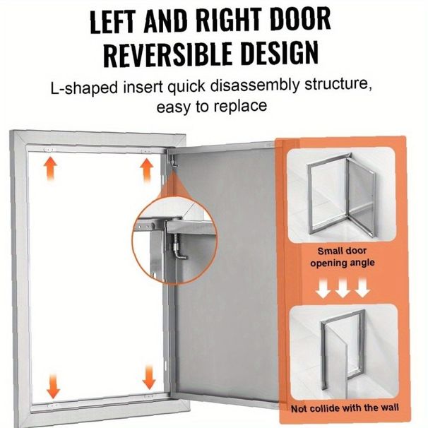 17W X 24H Inch Outdoor Kitchen Access Door, Flush Mount Design With Recessed Handle, For BBQ Island, Grilling Station, And Outdoor Cabinets, Vertical Wall Installation_maomaolike.com