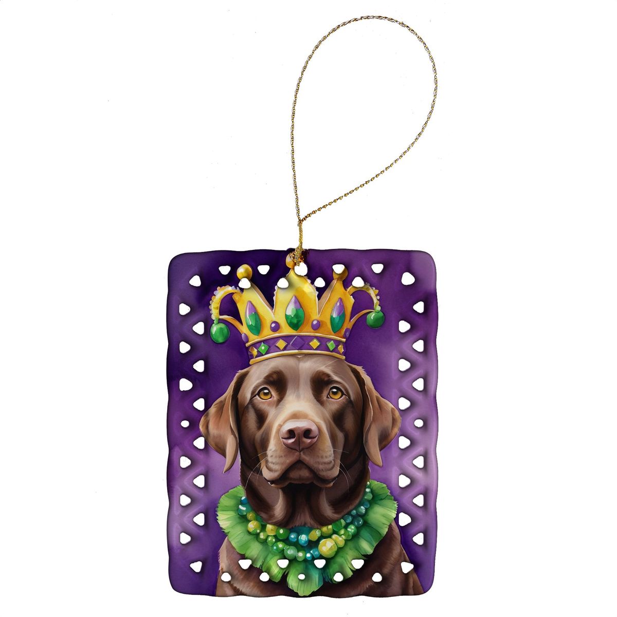 Labrador Retriever King Of Mardi Gras Porcelain Ornament Christmas Tree Hanging Decorations For Home Christmas Holiday, Rectangle, Gift, Multicolor_maomaolike.com