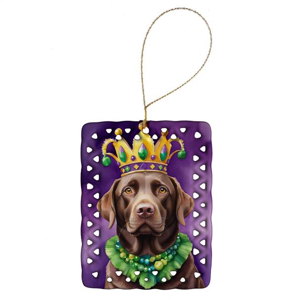 Labrador Retriever King Of Mardi Gras Porcelain Ornament Christmas Tree Hanging Decorations For Home Christmas Holiday, Rectangle, Gift, Multicolor_maomaolike.com