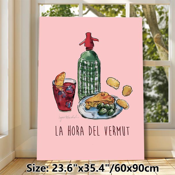 Vermouth Hour Themed Painting Poster, Watercolor-style Drink & Tapas Illustration Poster, Charming Casual Dining Decor For Kitchen, Dining Room_maomaolike.com