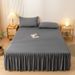 Solid Color Single Piece Simple Washed Cotton Skirt Edge Bed Sheet Mattress Dustproof Non-slip Protective Cover_maomaolike.com
