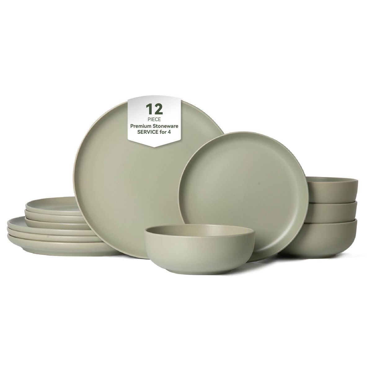 12-Piece Stoneware Dinner Plates Bowls Sets | Microwave & Dishwasher Safe | Non-Toxic Dinner Plates Bowls Set | Stackable Matte Glaze Kitchenware For 4_maomaolike.com