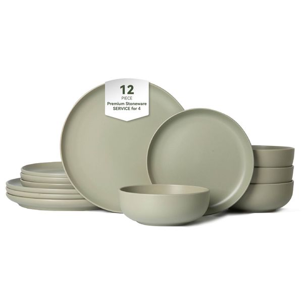 12-Piece Stoneware Dinner Plates Bowls Sets | Microwave & Dishwasher Safe | Non-Toxic Dinner Plates Bowls Set | Stackable Matte Glaze Kitchenware For 4_maomaolike.com