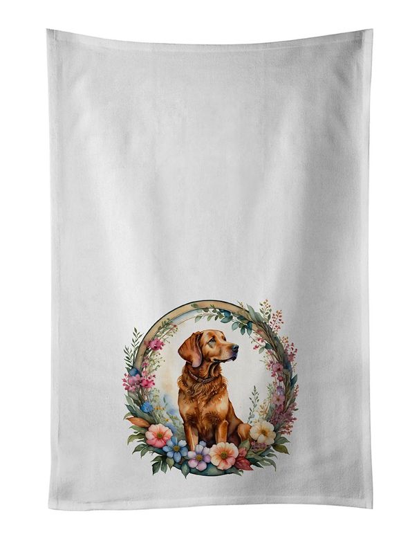 Chesapeake Bay Retriever And Flowers Kitchen Towel Set Of 2 White Dish Towels Decorative Bathroom Hand Towel For Hand, Face, Hair, Yoga, Tea, Dishcloth, 19 X 28", White_maomaolike.com
