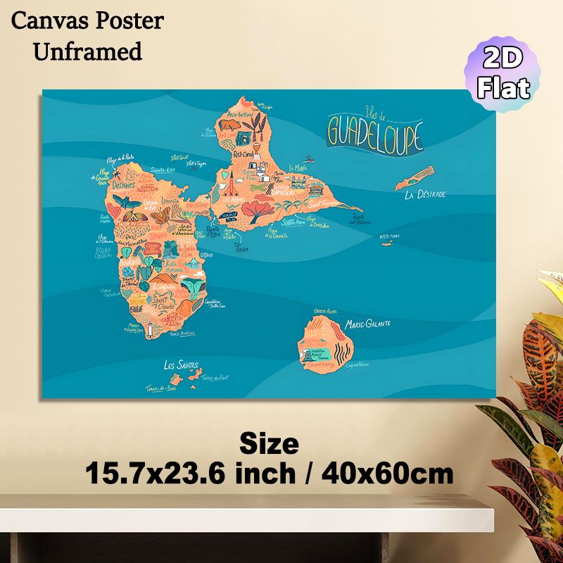 Guadeloupe Islands Map Painting Poster, Vibrant Hand-drawn Illustrated Map Poster, Detailed Travel Guide Design Ideal For Home, Office Or_maomaolike.com