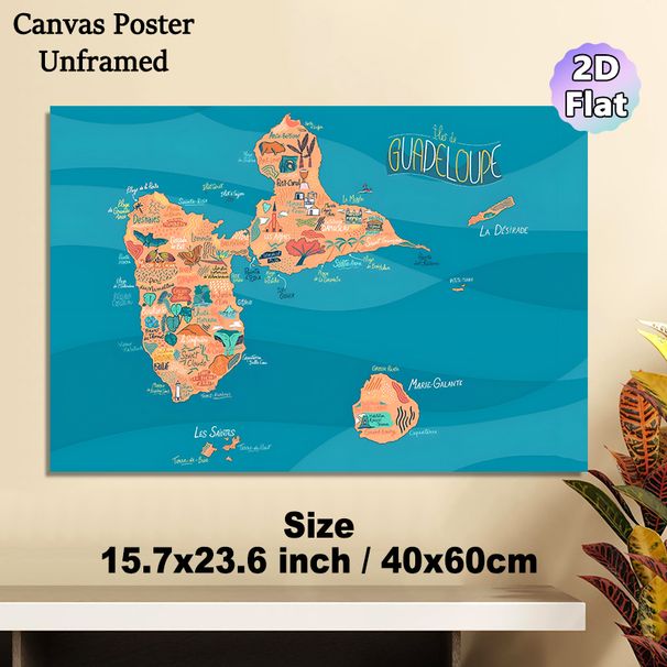 Guadeloupe Islands Map Painting Poster, Vibrant Hand-drawn Illustrated Map Poster, Detailed Travel Guide Design Ideal For Home, Office Or_maomaolike.com