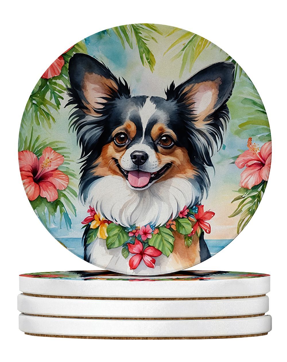Papillon Luau Large Sandstone Coasters Pack Of 4 Absorbent Round Coasters Decor Gifts For Men Or Women, 4 In, Multicolor_maomaolike.com