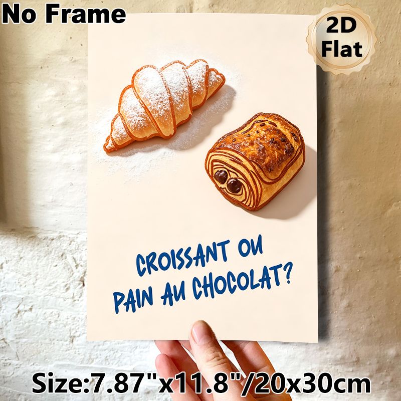 French Pastry Themed Painting Poster, Warm-toned Stylized Croissant & Pain Au Chocolat Poster, Appetizing Baked Goods Artwork, Suitable For Kitchen_maomaolike.com
