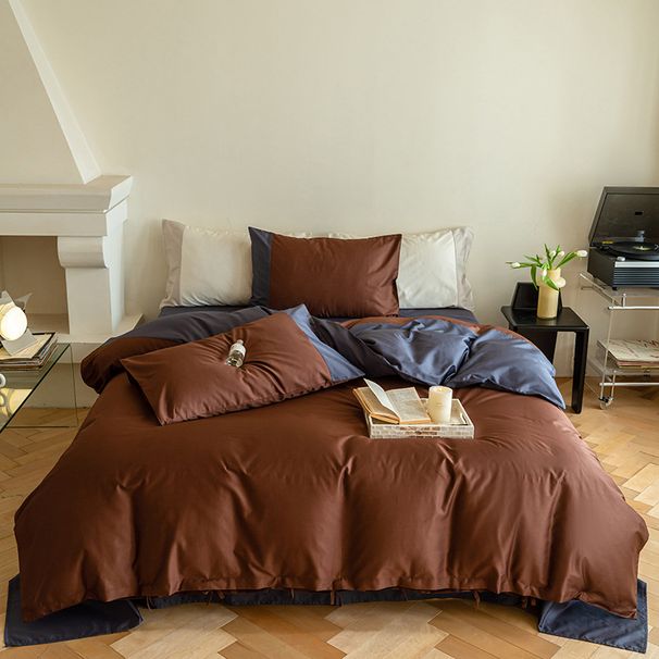 Wholesale Light Luxury Double Splicing Pure Nordic Style Naked Sleep All-Cotton Solid Color Contrast 100-Count Long-Staple Cotton_maomaolike.com
