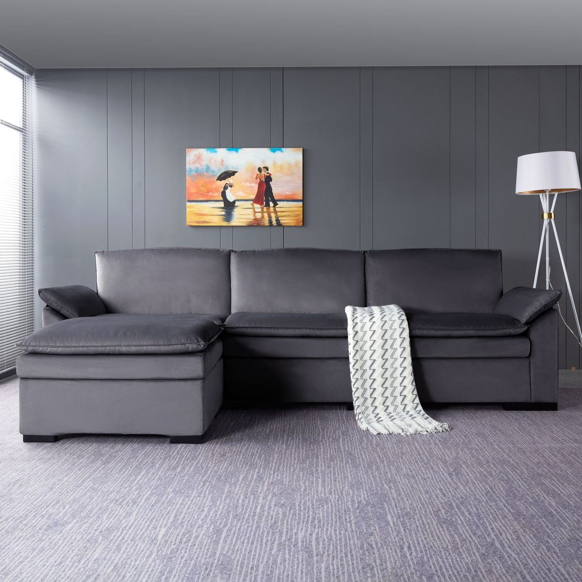 117.7' Sectional Sofa With Ottoman Dark Gray_maomaolike.com