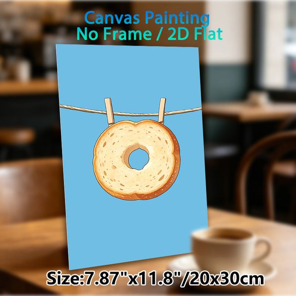 Bagel Themed Painting Poster, Whimsical Cartoon-style Bagel Clipped On Rope Poster, Playful Food-inspired Decor Ideal For Kitchen And Dining Area_maomaolike.com