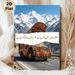 Decorated Truck & Snowy Mountain Painting Poster, Vibrant Ethnic Folk Art Style Poster, Colorful Ornate Truck On Mountain Road With Snowy Peaks_maomaolike.com