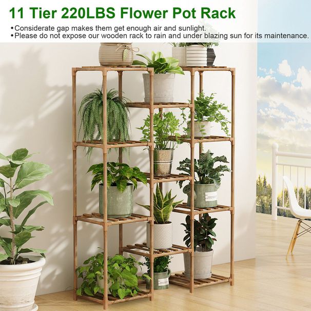 Multi-tier Wooden Plant Stand 11 Potted Flower Display Shelf Rack Vase Holder For Patio Balcony Garden_maomaolike.com