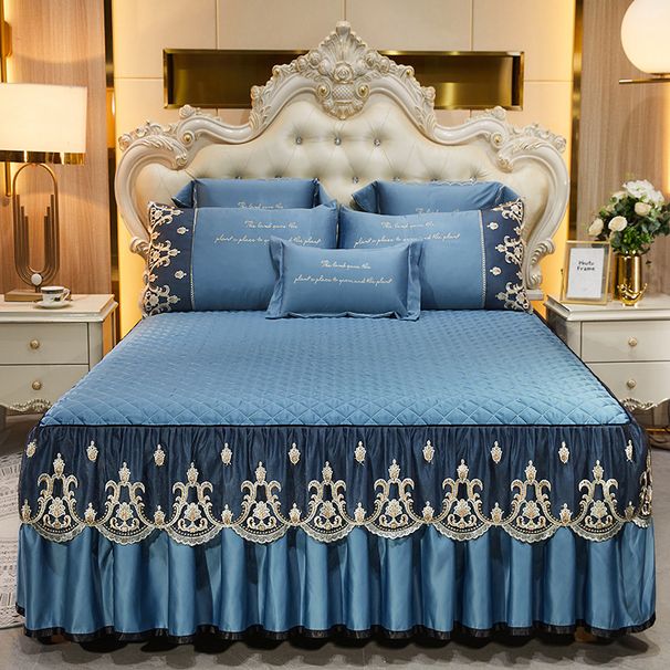European Style Quilted Skirt Single Piece Three-Piece Set Machine Washable Mattress Non-Slip Bed Cover Lace Bedspread 1.8m_maomaolike.com