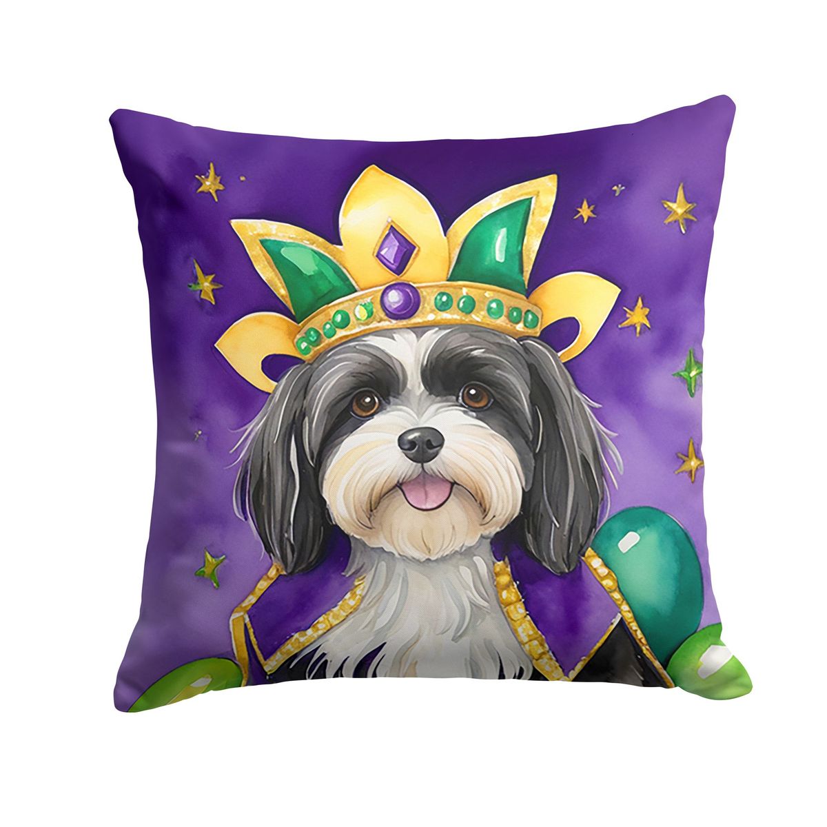 Havanese King Of Mardi Gras Throw Pillow Machine Washable, Indoor Outdoor Decorative Pillow For Couch, Bed Or Patio, 14Hx14W_maomaolike.com