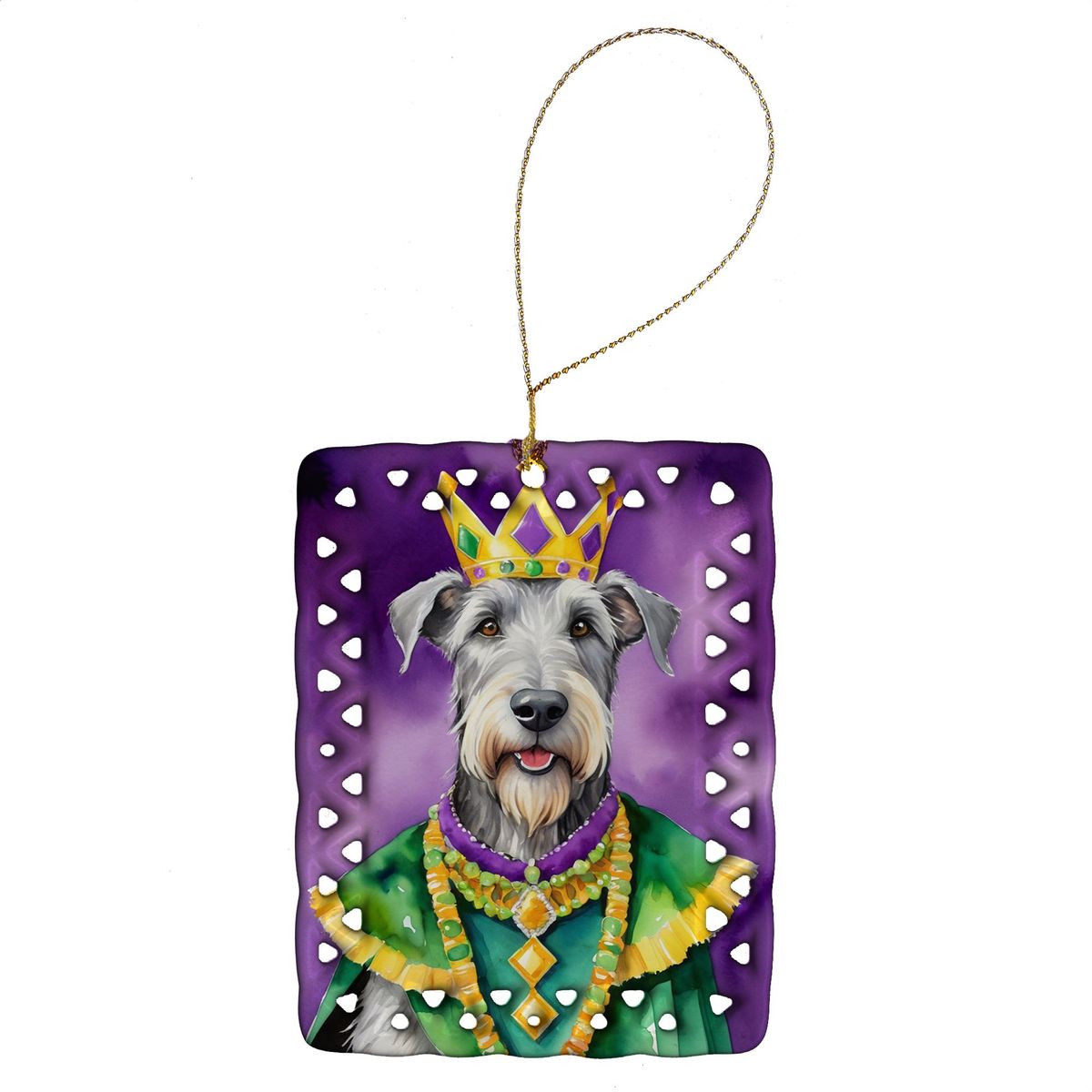 Irish Wolfhound King Of Mardi Gras Porcelain Ornament Christmas Tree Hanging Decorations For Home Christmas Holiday, Rectangle, Gift, Multicolor_maomaolike.com