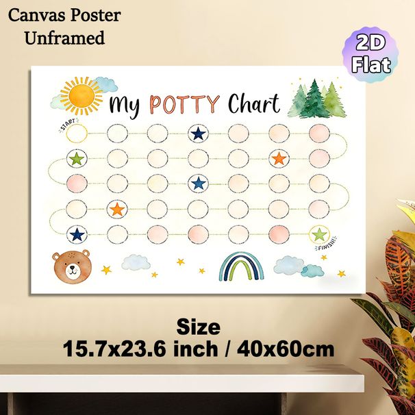 Potty Chart Painting Poster, Watercolor Cute Woodland Scene Poster, Functional Design To Track Potty Training Progress, Suitable For Bathroom_maomaolike.com