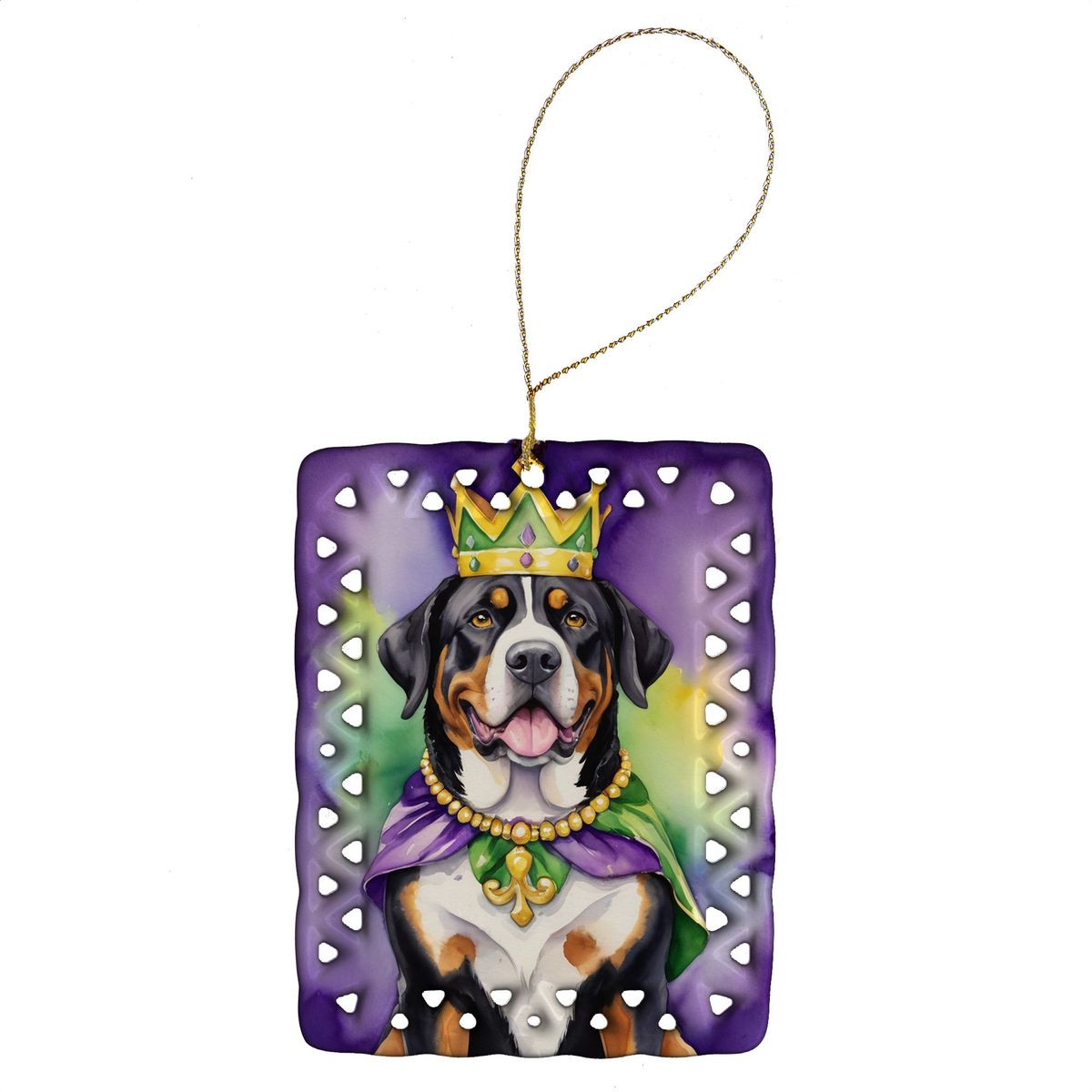 Greater Swiss Mountain Dog King Of Mardi Gras Porcelain Ornament Christmas Tree Hanging Decorations For Home Christmas Holiday, Rectangle, Gift, Multicolor_maomaolike.com