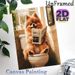 Pomeranian Dog Painting Poster, Warm-toned Whimsical Pet Scene Poster, Funny Lighthearted Design Ideal For Bathroom Wall Decor_maomaolike.com