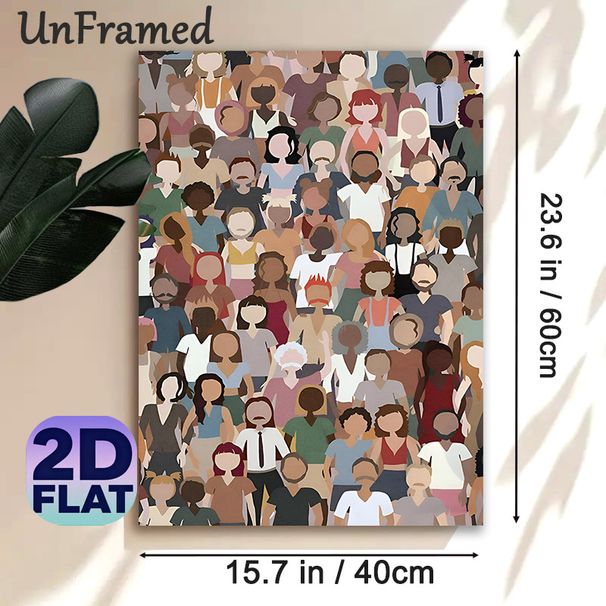Diverse Multi-Ethnic Crowd Painting Poster, Vibrant Flat Illustration Poster, Highlights Human Diversity, Suitable For Home, Office And Living Room_maomaolike.com