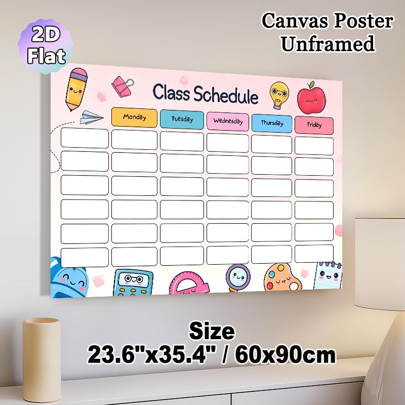 Class Schedule Painting Poster, Cute Cartoon Stationery-themed Poster, Clear Structured Layout To Organize Daily Courses Ideal For Classroom_maomaolike.com
